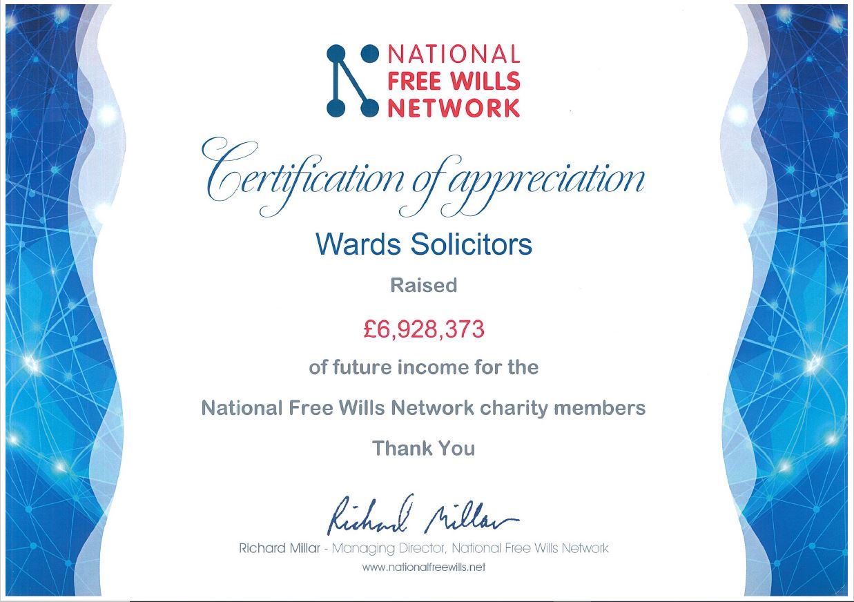 We are delighted to announce that Wards have raised more than £6m for the National Free Wills Network… banner